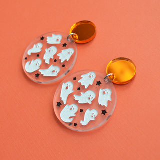 Circle Drop Ghost Halloween Laser Cut Acrylic Earrings