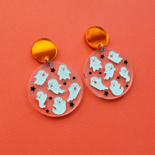 Circle Drop Ghost Halloween Laser Cut Acrylic Earrings