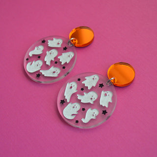 Circle Drop Ghost Halloween Laser Cut Acrylic Earrings