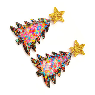 Colorful Confetti Holiday Christmas Tree Resin Acrylic Earrings