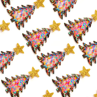 Colorful Confetti Holiday Christmas Tree Resin Acrylic Earrings