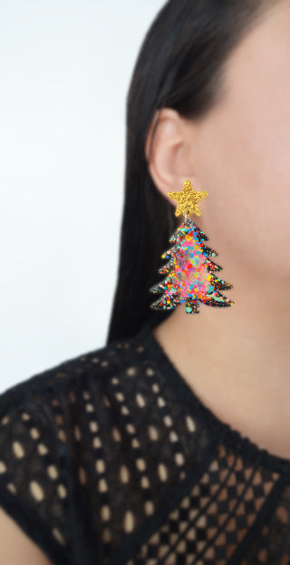 Colorful Confetti Holiday Christmas Tree Resin Acrylic Earrings