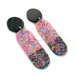 Confetti Modern Oval Drop Dangle Earrings, Laser Cut and Resin Jewelry