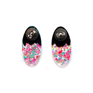 Confetti Glitter Splatter Abstract Art Oval Resin Stud Earrings