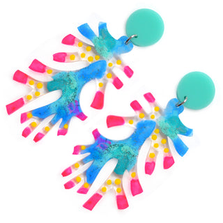 Neon Pink and Blue Sea Coral Abstract Art Laser Cut Acrylic Earrings