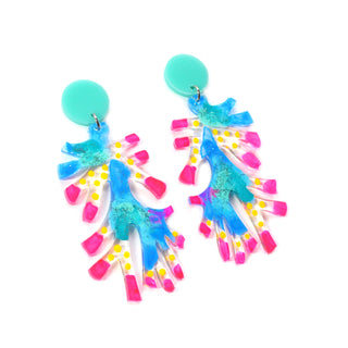 Neon Pink and Blue Sea Coral Abstract Art Laser Cut Acrylic Earrings