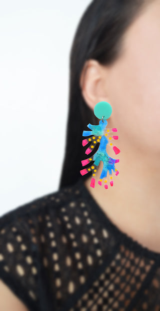 Neon Pink and Blue Sea Coral Abstract Art Laser Cut Acrylic Earrings