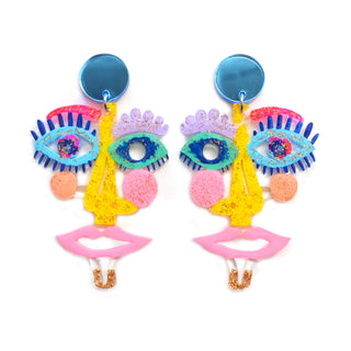 Pastel Acrylic Laser Cut Face Earrings