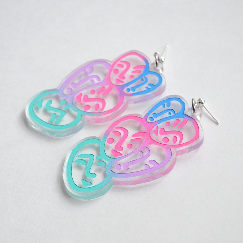 Face Earrings with Blue and Pink Ombre