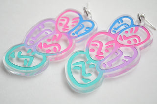 Face Earrings with Blue and Pink Ombre
