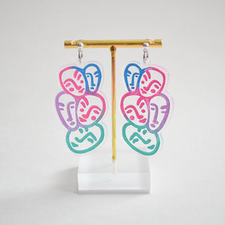 Face Earrings with Blue and Pink Ombre