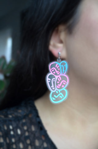 Face Earrings with Blue and Pink Ombre
