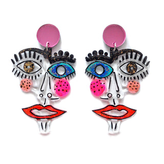 Clear Acrylic Face Statement Resin Earrings