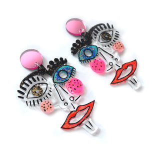Clear Acrylic Face Statement Resin Earrings