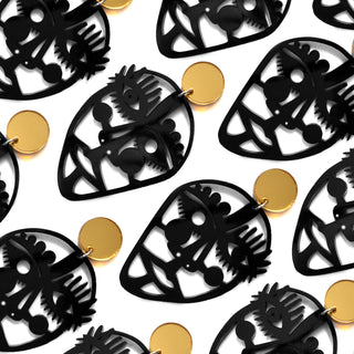Abstract Outline Face Statement Earrings in Black Acrylic