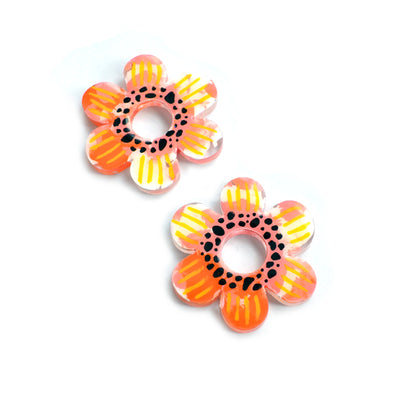 Orange and Pink Flower Stud Earrings
