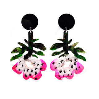 Pink Flower Resin Glitter Acrylic Earrings, Laser Cut Jewelry