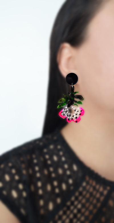Pink Flower Resin Glitter Acrylic Earrings, Laser Cut Jewelry