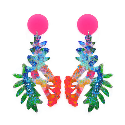 Tropical Flower Colorful Acrylic Resin Dangle Earrings