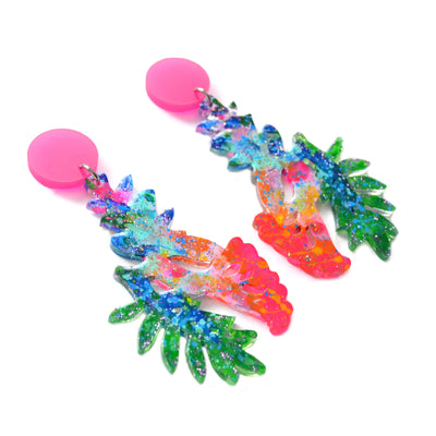 Tropical Flower Colorful Acrylic Resin Dangle Earrings