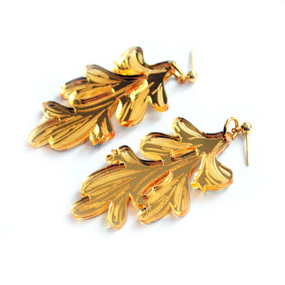 Gold Flower Leaf Acrylic Laser Cut Earrings
