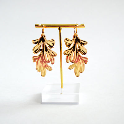 Gold Flower Leaf Acrylic Laser Cut Earrings