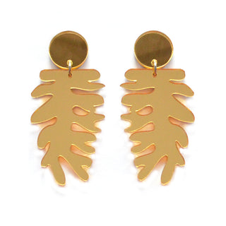 Gold Leaf Metallic Laser Cut Acrylic Statement Earrings