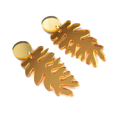 Gold Leaf Metallic Laser Cut Acrylic Statement Earrings