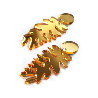 Gold Leaf Metallic Laser Cut Acrylic Statement Earrings