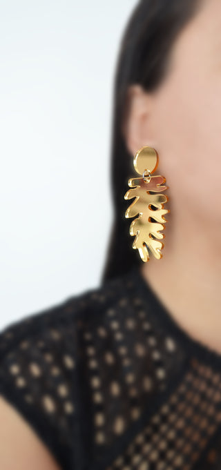 Gold Leaf Metallic Laser Cut Acrylic Statement Earrings