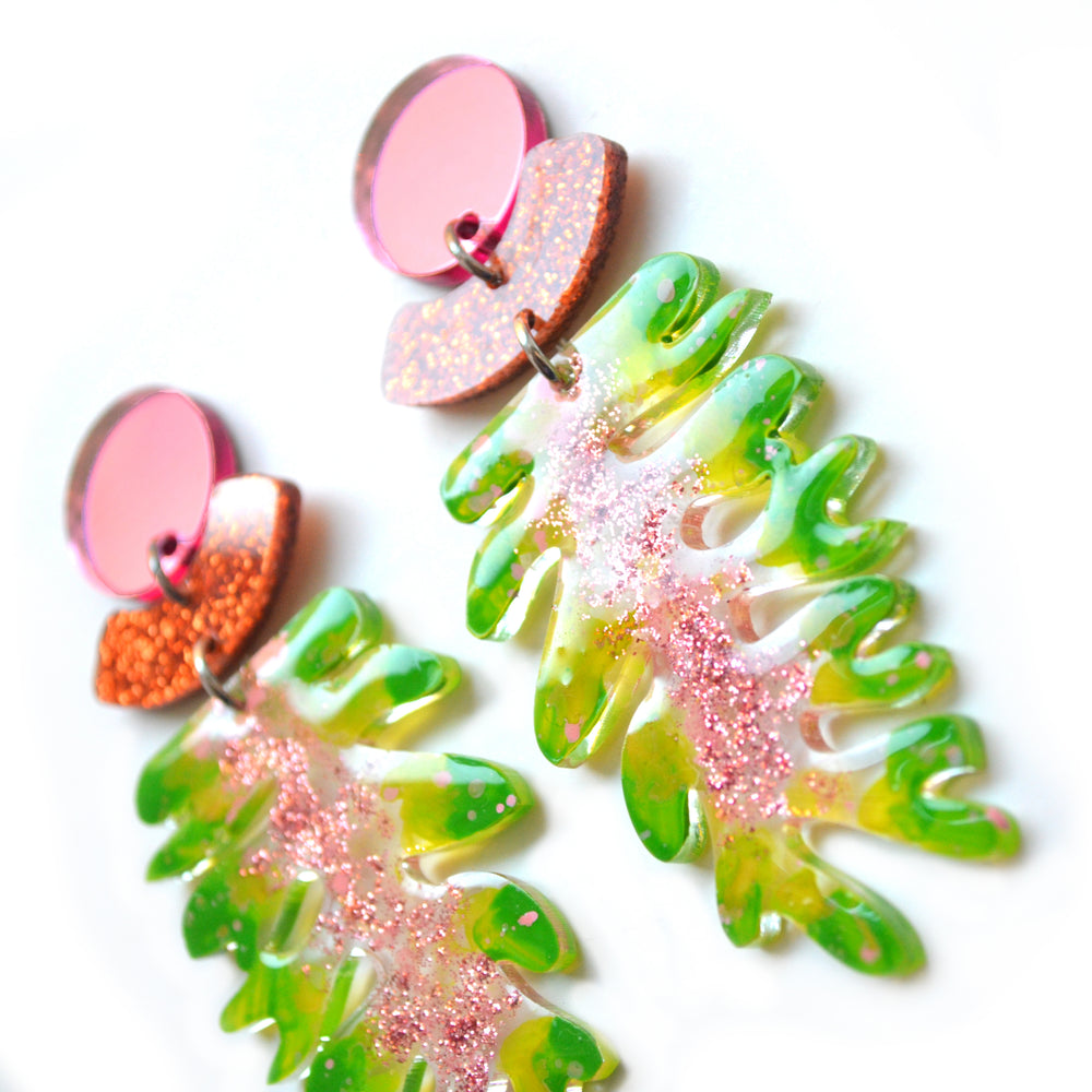 Green Leaf Plant Laser Cut Earrings, Laser Cut Jewelry