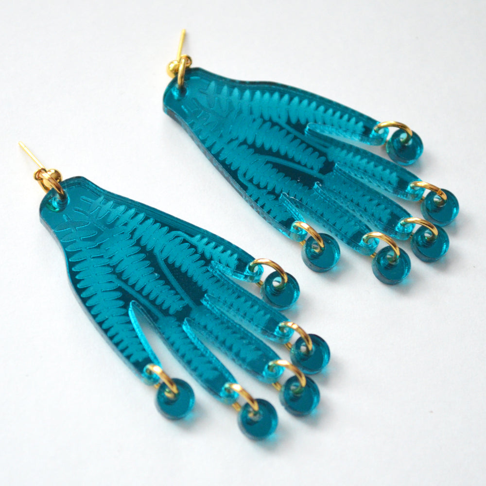 Hand Earrings in Turquoise Blue with Flower Vines