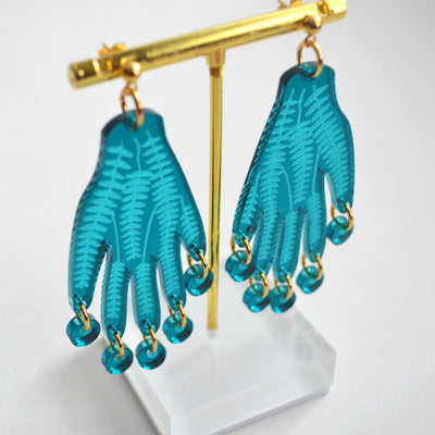 Hand Earrings in Turquoise Blue with Flower Vines
