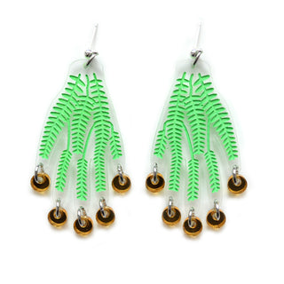 Hand Earrings with Green Vines and Gold Dangles