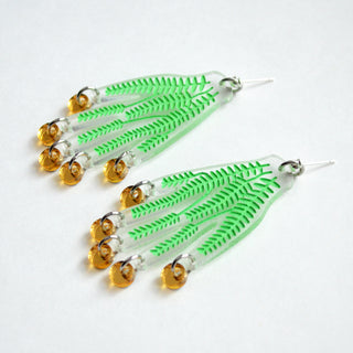 Hand Earrings with Green Vines and Gold Dangles