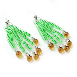 Hand Earrings with Green Vines and Gold Dangles