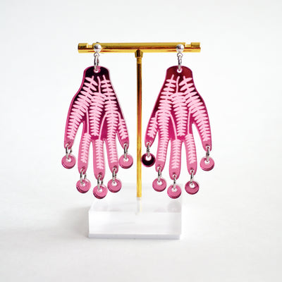 Pink Acrylic Hand Earrings with Flower Vines