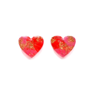 Pink and Red Heart Resin Stud Earrings