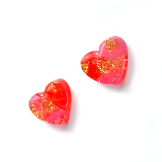 Pink and Red Heart Resin Stud Earrings