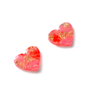 Pink and Red Heart Resin Stud Earrings