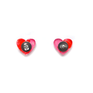 Pink and Red Heart Resin Stud Earrings