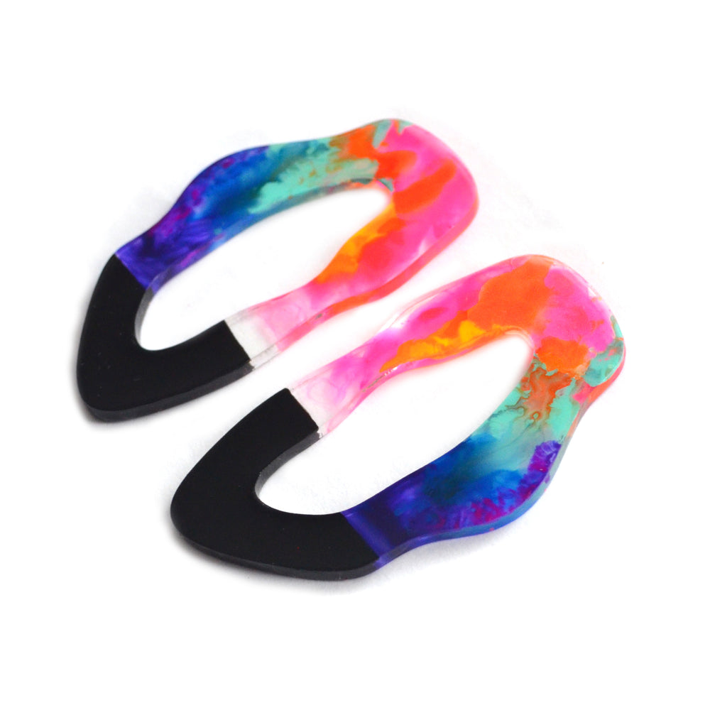 Large Colorful Rainbow Hoop Stud Laser Cut Earrings – Boo and Boo Factory