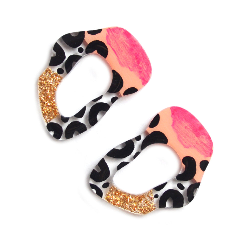 Leopard Squiggle Hoop Post Stud Earrings