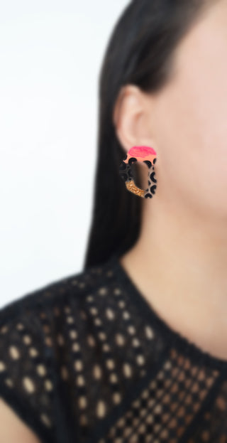 Leopard Squiggle Hoop Post Stud Earrings