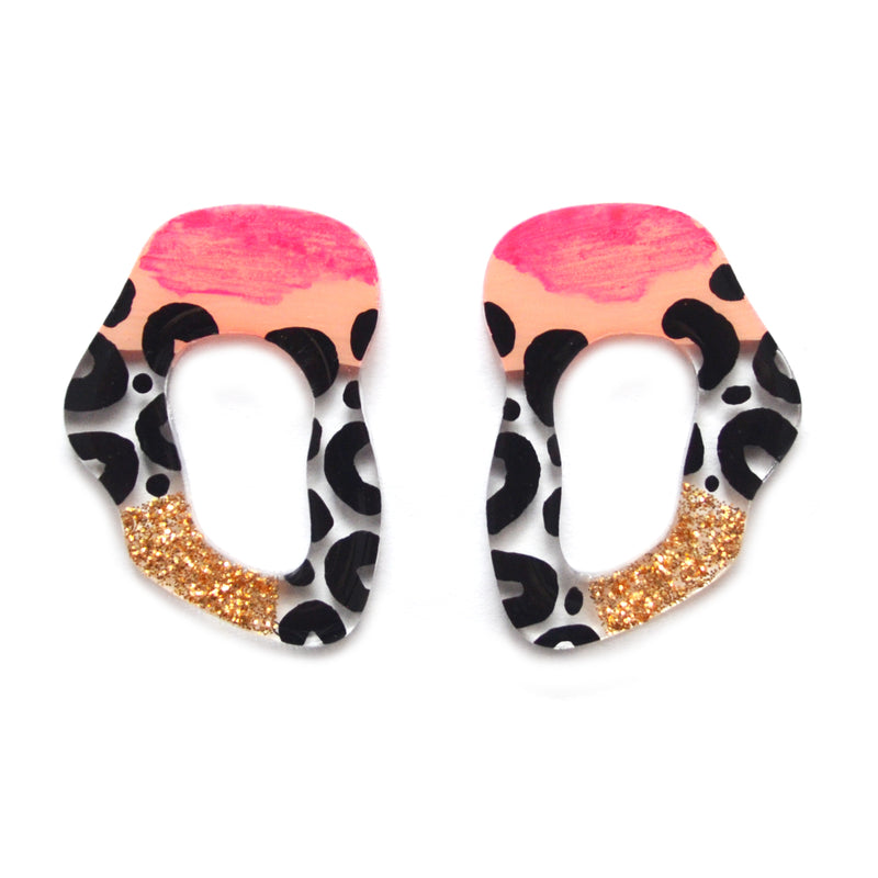Leopard Squiggle Hoop Post Stud Earrings