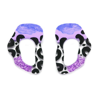Purple Leopard Squiggle Hoop Post Stud Earrings
