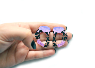 Purple Leopard Squiggle Hoop Post Stud Earrings