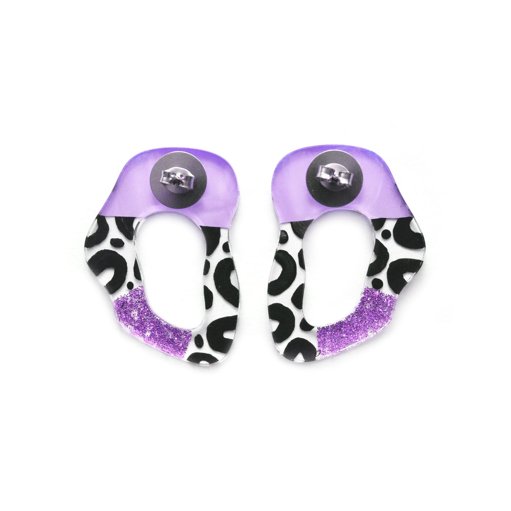 Purple Leopard Squiggle Hoop Post Stud Earrings