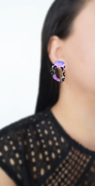 Purple Leopard Squiggle Hoop Post Stud Earrings