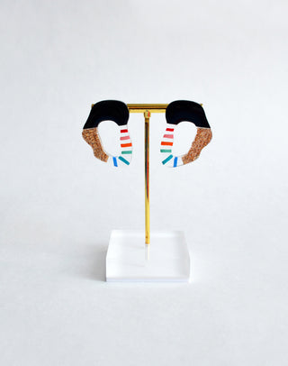 Rainbow and Gold Glitter Stripe Squiggle Hoop Post Stud Earrings